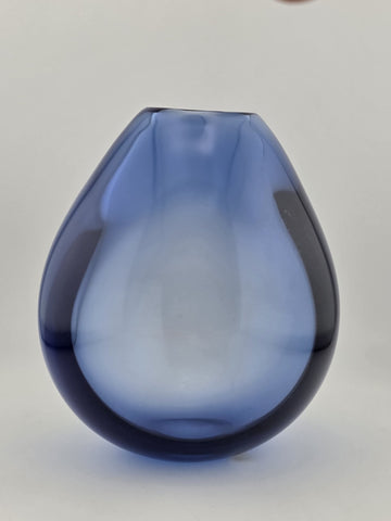 Vtg Handblown Blue Glass Drop Vase by Per Lütken for Holmegaard, 1960s. Signed.