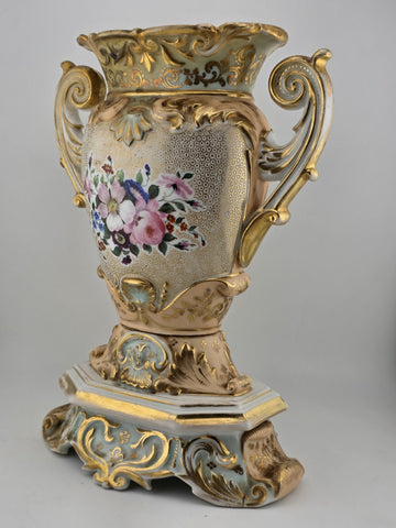 Rare Antique Mid 19th C French Vieux Paris Gilt Porcelain Urn Vase Court Scene