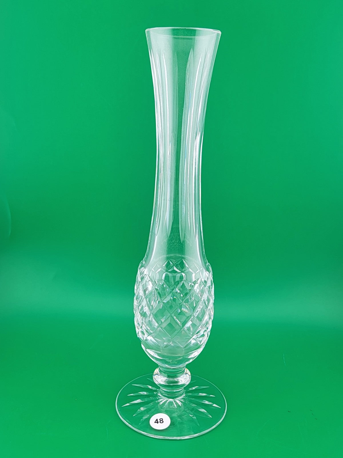 Vintage Waterford Crystal Criss-Cross Cut Pedestal Bud Vase - 9 1/4 in. Signed