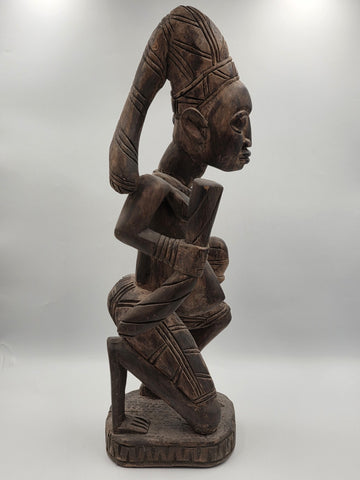 Rare Antique XL 26 In Yoruba African Wood Pregnant Lady Tribal Sculpture Nigeria