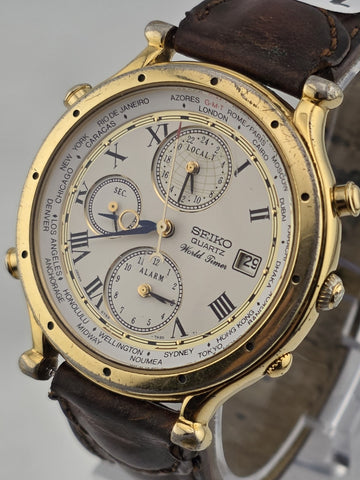 Vintage Collectible SEIKO 5T52-7A10 World Timer Age of Discovery Alarm- Working