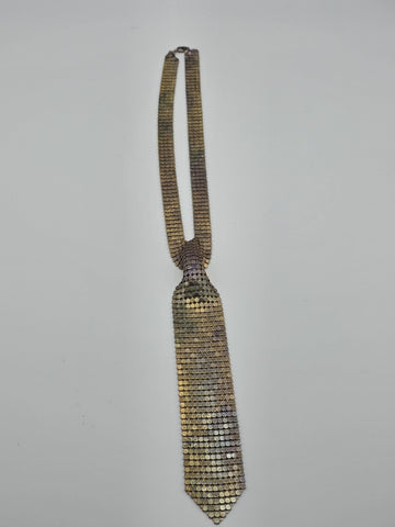 Vintage Gold & Silver Tone Mesh Tie Necklace Whiting Davis Style Fringe 70s