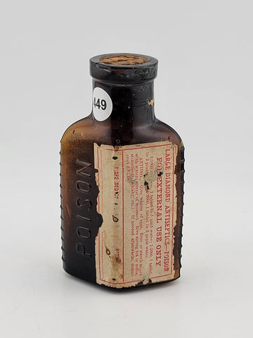 Very Rare Antique POISON Diamond Antiseptics Medicine Bottle W Original Label.