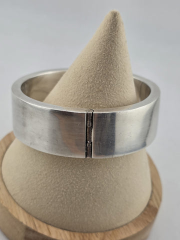 Vintage Mexican 1968 Modernist Sterling Silver Wide Hinged Cuff Bracelet 82.7g