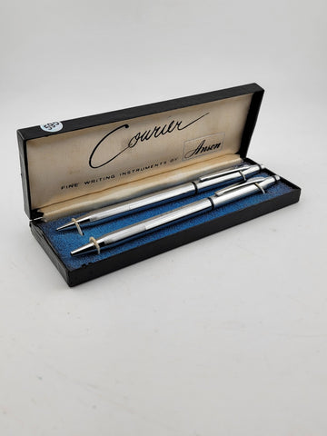 Vintage Courier Anson Chrome Pen & Pencil Set In Original Box. Untested.