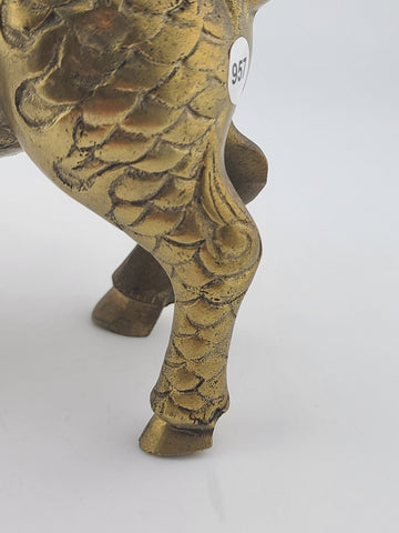 Chinese Brass Kirin Head Deer Feet Statue Incense Burner 6.5x2.25x6.5" Antique