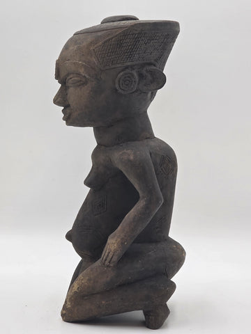 Rare 1930's African Luba Fertility Tribal Figure Handcarved Congo Art Sculpture