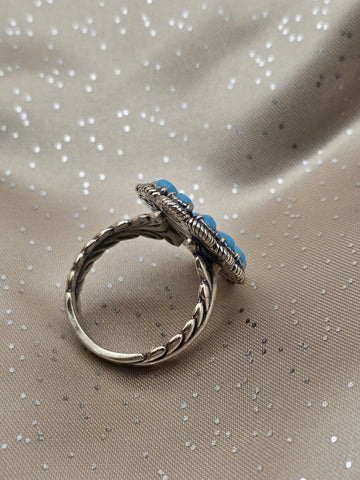 Vintage American West Sterling Silver Sleeping Beauty Turquoise Cluster Ring S10