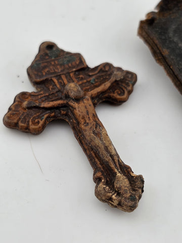 Rare Antique 1907 Pope Pius X Catholic PARDON INDULGENCE Crucifix w Leather Case