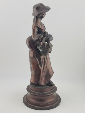Antique French Bronze Peasant Girl Figurine c.1900 Art Nouveau 8” Statue