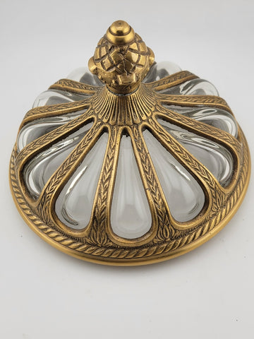 Antique Hand Blown Bubble Glass & Brass Lidded Bowl Container. Read Description.