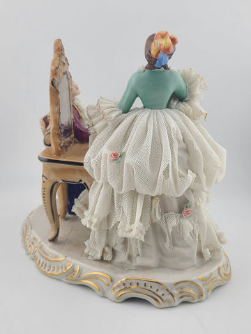 Irish Dresden Aristocratic Couple Porcelain Lace Doll Figurine Made In Germany