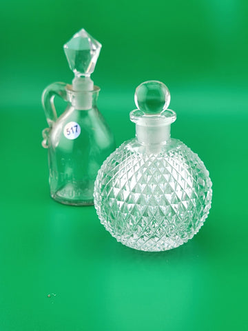 Antique Set Of 2 Cut Glass Perfume Bottle W Stoppers. 1 Czechoslovakia & 1 Jug.