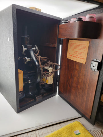 Large Vintage/Antique Spencer Buffalo USA Microscope W/Case & Multiple Parts