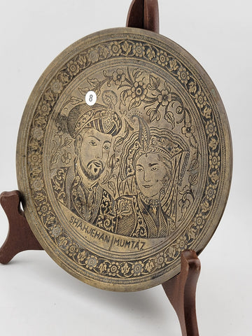Rare 19th C One Of Kind Antique Shah Jehan Mumtaz Hand Engraved Brass Plate.