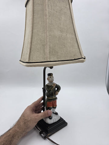 Antique 1940's Monkey Bellhop Figural Table Lamp Mid Century Ceramic Butler Lamp