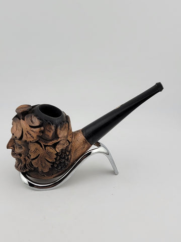 Vintage European Wood Block Pipe Hand Carved Bacco Baccus Greek Worrior Theme.
