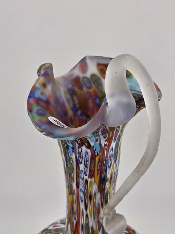 Vtg Fratelli Toso Murano Millefiori Art Glass Vase Pitcher Colorful Floral Italy