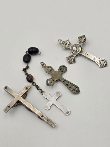 Vintage Catholic Crucifix Cross Pendant Lot of 4 Italy Pope John Paul II Rosary