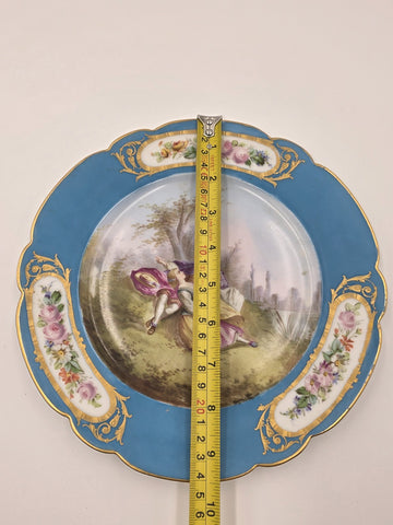 Stunning Rare 1844 Sevres Chateau des Tuilleries Plate Courting Couple Gold Tone