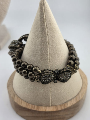 Rare Vintage Heidi Daus Statement Necklace & Bracelet, Chunky Black Faux Pearls