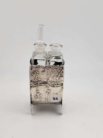 Rare Antique 1936 C 2 Bottle Set Perfume Cologne Bottles Deutch Sterling Silver