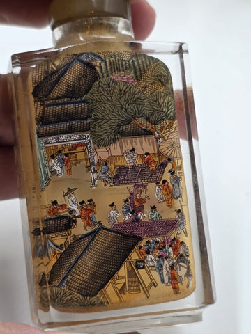 RARE RIVERSCENE CHINESE ASIAN PAINTED SET OF 6 SNUFF BOTTLES IN PRESENTATION BOX