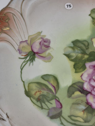Antique RM Bavaria Hand Painted Roses Porcelain Plate Art Nouveau German C 1900.