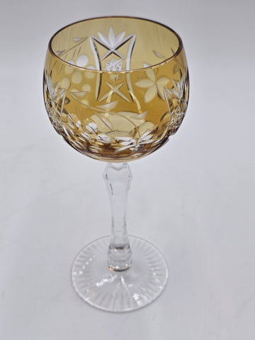 1 VINTAGE GRAPE AMBER GOLD CASED CUT CLEAR CRYSTAL 7 3/4" WINE SHERRY ROEMER