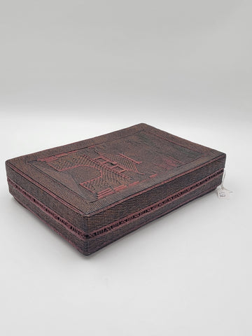 Ultra Rare One Of A Kind WW2 Era Antique Japanese Wicker Box W Temple Scene.