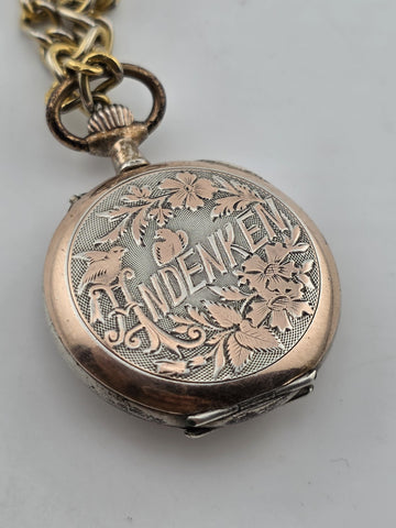 Antique 1890's Swiss Solid 800 Silver Pendant Pocket Watch Enamel Dial. Works.