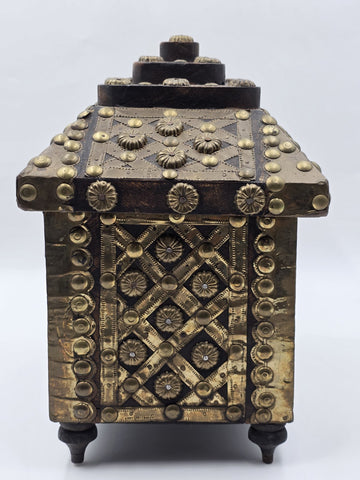 Rare Antique Moroccan Moorish Brass Studded Jewelry Chest Box Islamic Decor