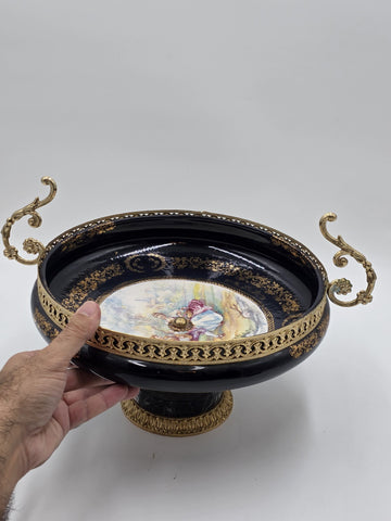 Rare Vintage Rostema Italy Limoge Hand Painted Footed Elevated Centerpiece Bowl.