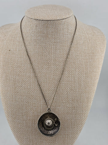 Vintage Taxco 925 Sterling Silver Mexico Sombrero Hat Pendant Necklace.
