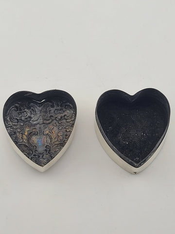 Antique 19thC Victorian Sterling Silver Heart Box Jewelry Dresser Pill Patch Box