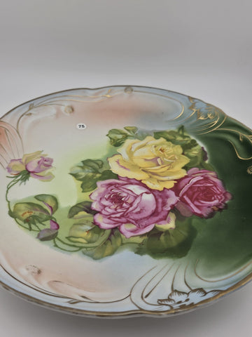 Antique RM Bavaria Hand Painted Roses Porcelain Plate Art Nouveau German C 1900.