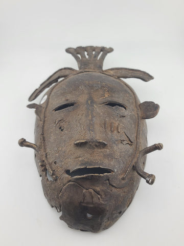 Antique Original Late 19th C. Edo (Benin) Style Cast Bronze Ritual Mask, Nigeria