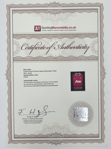 Wayne Rooney Signed Manchester United Jersey Framed Display COA A1 Memorabilia