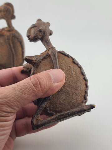 Rare Antique Set Of 3 Sitting Ethnic Tribal People Bronze Dogon Mali Africa