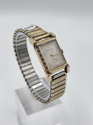 Antique 1940's Bulova Ladies 10K Gold Filled Art Deco Watch Sub Seconds. Works.