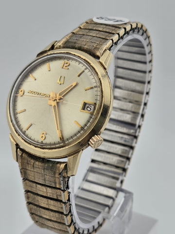 Vintage 1969 Bulova Accutron M9 14KT Gold Filled Tuning Fork Date Watch. Works.