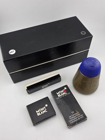 Lot Of Mont Blanc Vintage Inkwell & Ink Cartridge W Original Mont Blanc Box