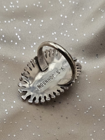 V. S. Johnson Sterling Silver Needlepoint Turquoise Zuni Ladies Ring Size 8 1/4