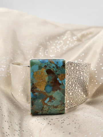 Rare Vintage Large Turquoise Sterling Silver Cuff Bracelet Modernist DTR 925.