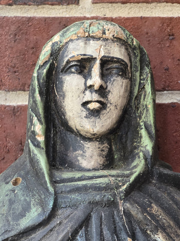 Antique 18th C XL Wooden Sculpture Of Virgin Marie Magdalene Hand Painted. 34 In