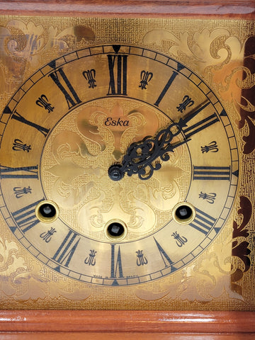 BEAUTIFUL ESKA WIND UP ESKA SHELF MANTEL CLOCK BRAZIL WESTMINSTER CHIMES. As-is.