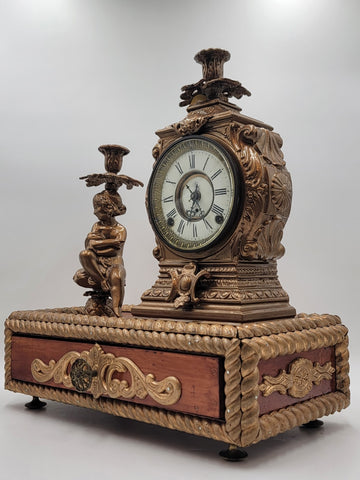 Antique 19th c. F Kroeber Clock Co New York Figural Mantle Clock W Drawer. Works