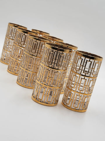 8 Vintage Mid Century Imperial Glass 22k Gold Shoji Trellis Highball Tumblers