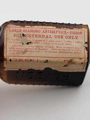 Very Rare Antique POISON Diamond Antiseptics Medicine Bottle W Original Label.