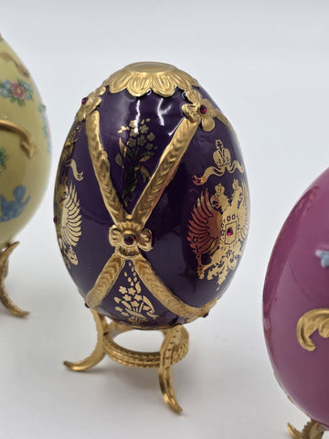 Set Of 4 Franklin Mint House of Faberge Jeweled Imperial Eggs Stands Boxed